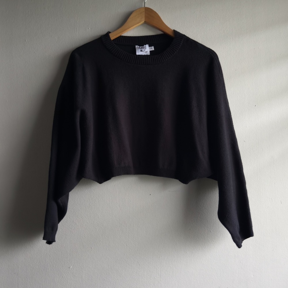Princess Polly Oversized Cropped Batwing Sweater Women L/XL Black Minimalist